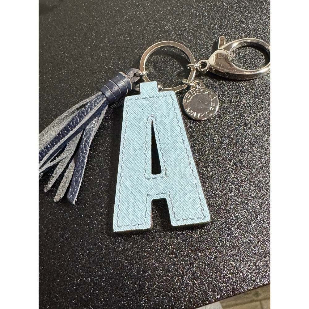 Rebecca Minkoff Letter A Light Blue Saffiano‎ Tassel Charm Keychain Bag Fob